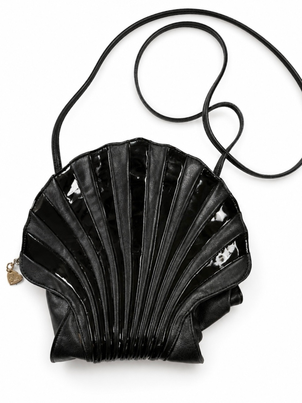 Vintage Black Shell Crossbody Bag patent leather - gold tone hardware.